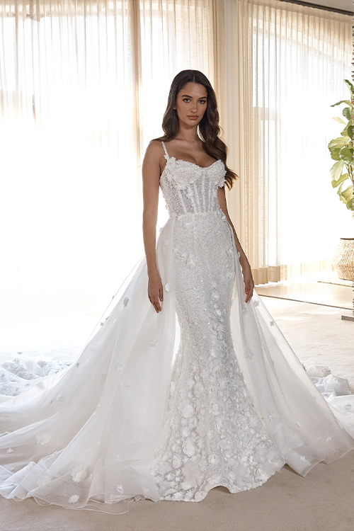 fit and flare wedding dress with overskirt Sophia Tolli ST2225 + Overskirt