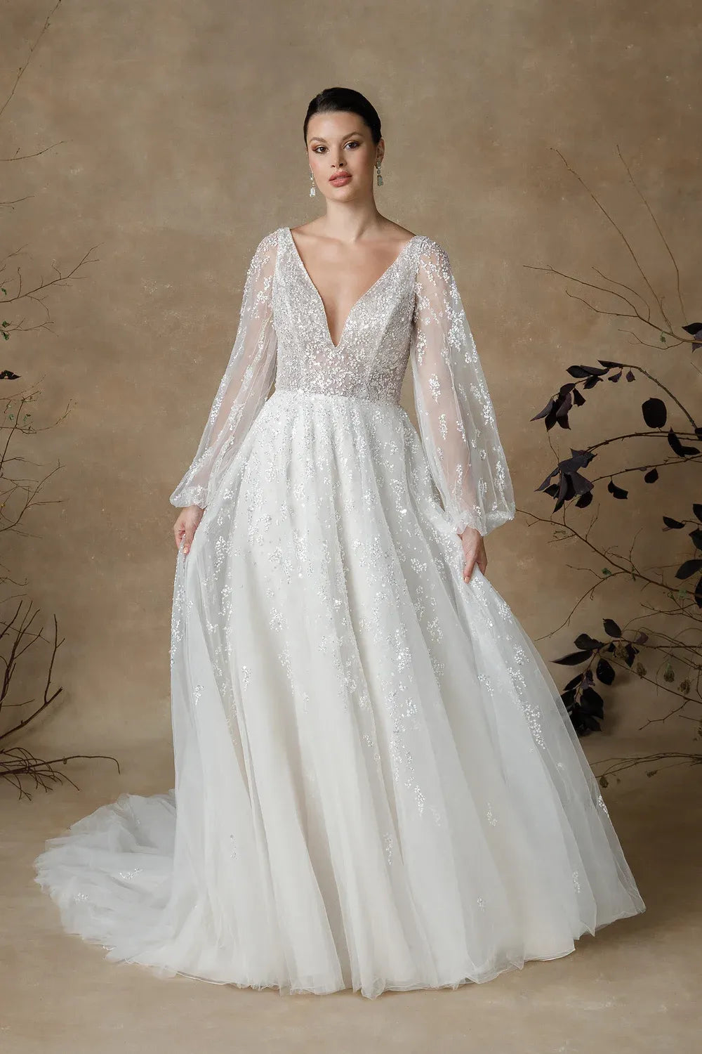 justin alexander long sleeve dress 8936: Crepe Long Sleeve Wedding Dress with Beaded Illusion Back