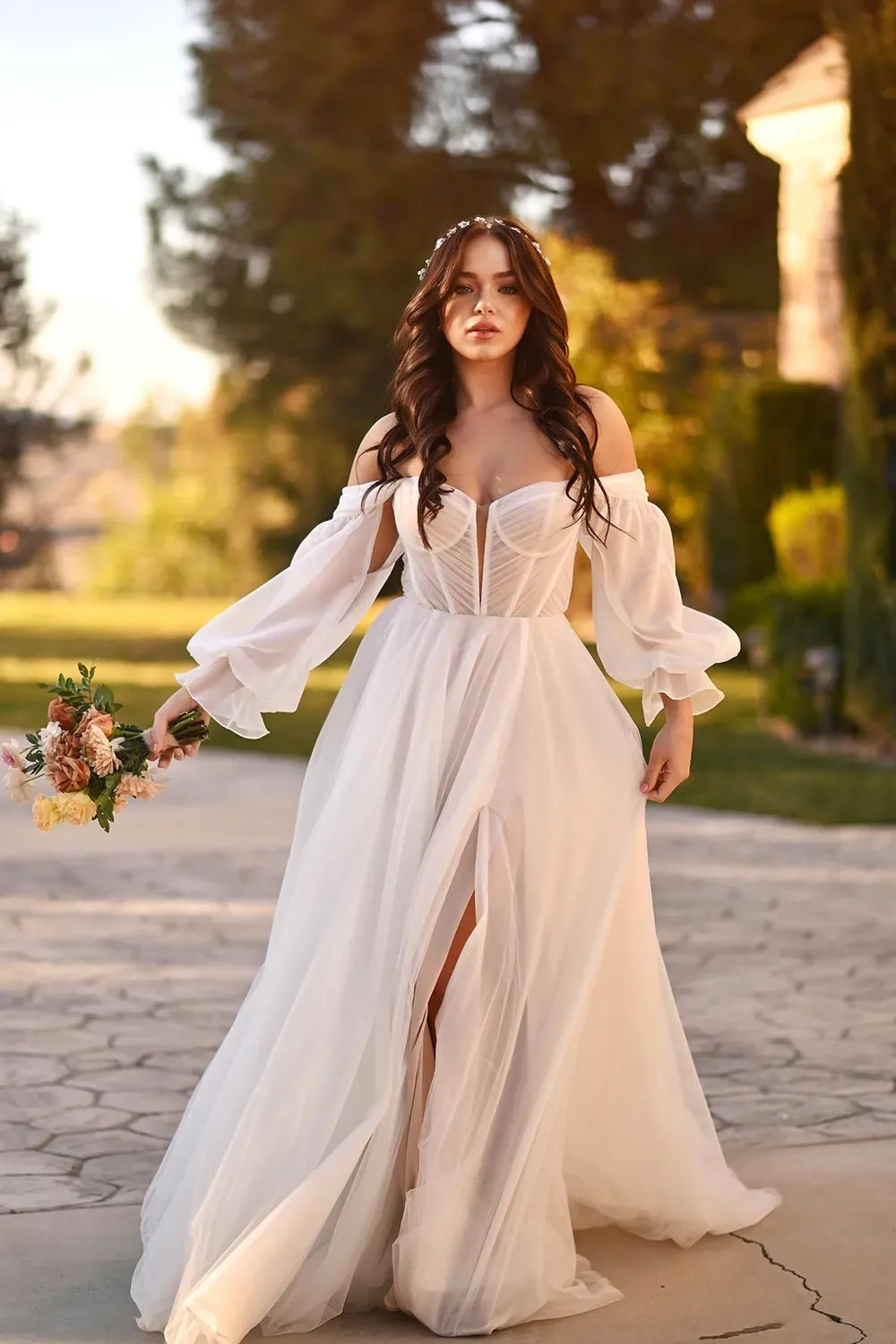 martina liana boho wedding dress Boho Wedding Dress with Detachable Flutter Sleeves