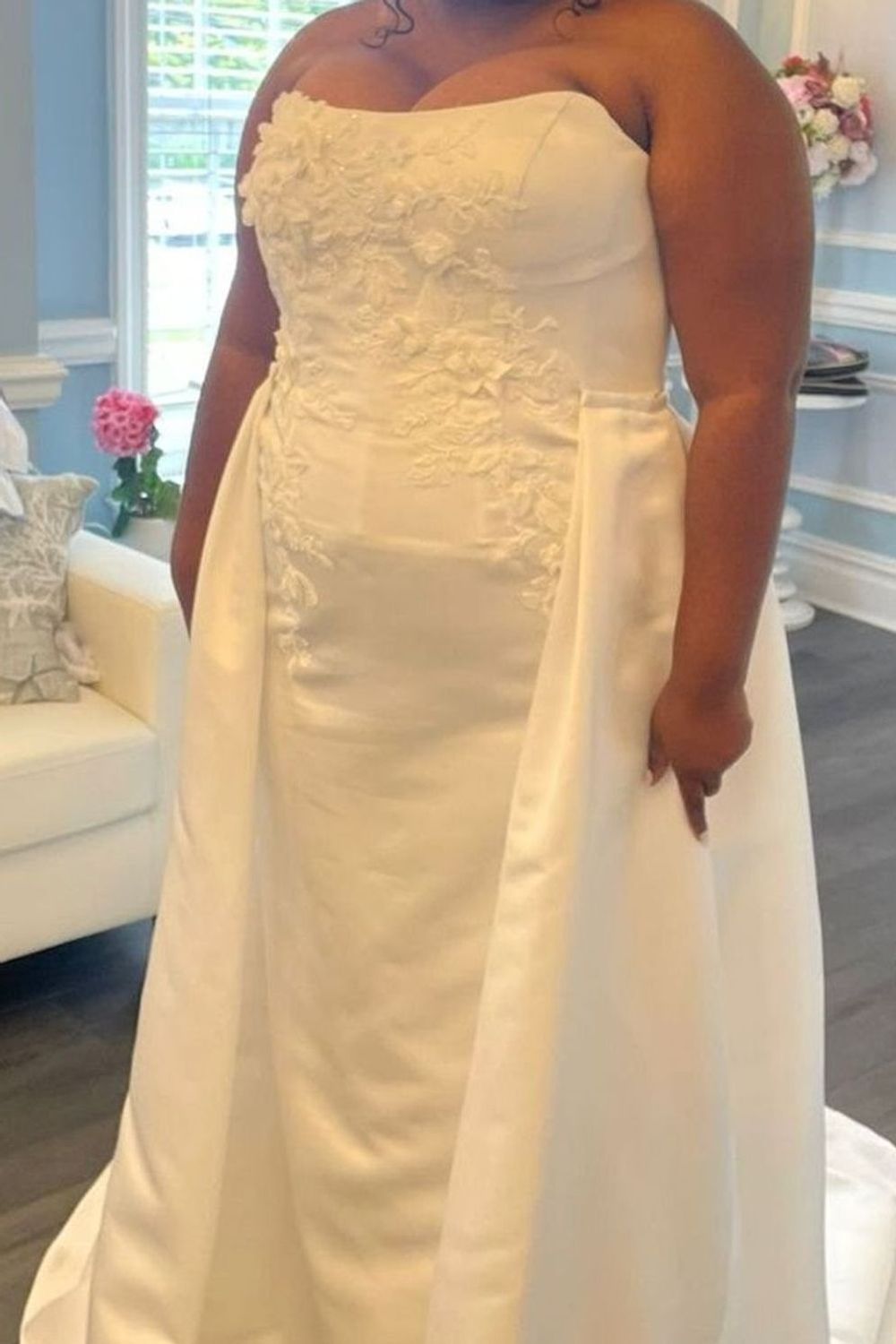 Oleg Cassini Satin Sheath Dress w/Overskirt STYLE# CWG1020 1