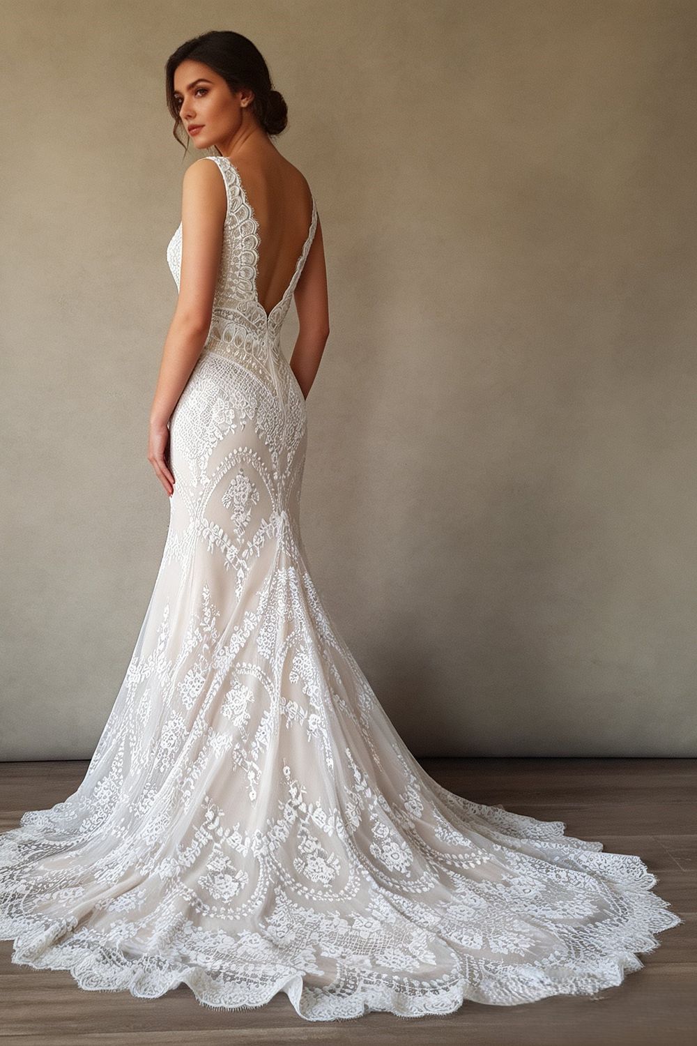 Eti Brener Geometric Floral Lace Mermaid Gown 2