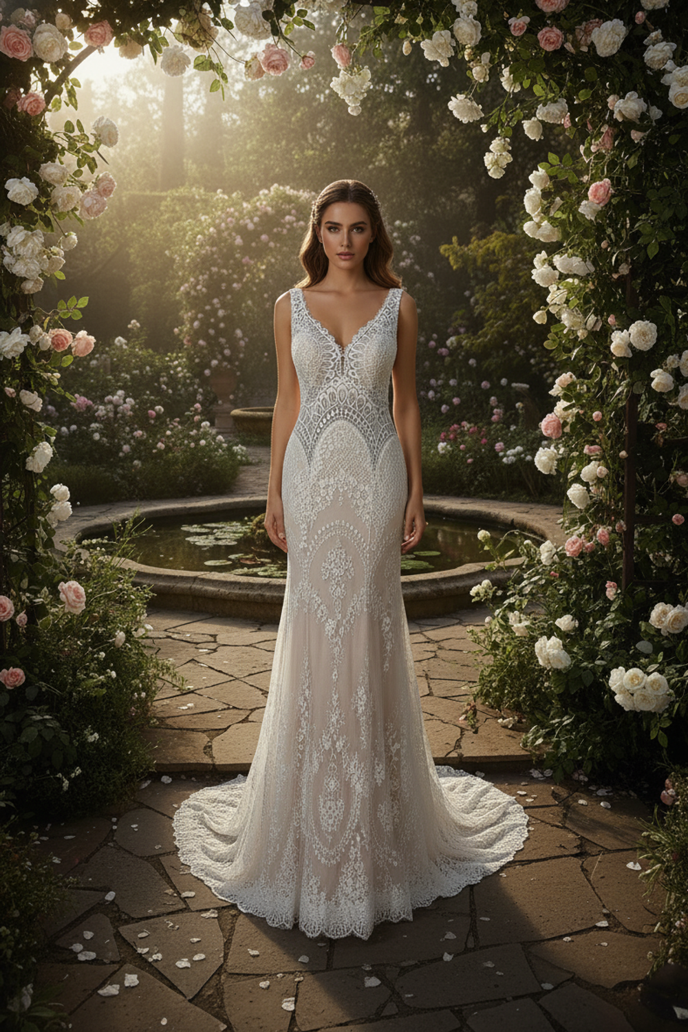 Eti Brener Geometric Floral Lace Mermaid Gown 1