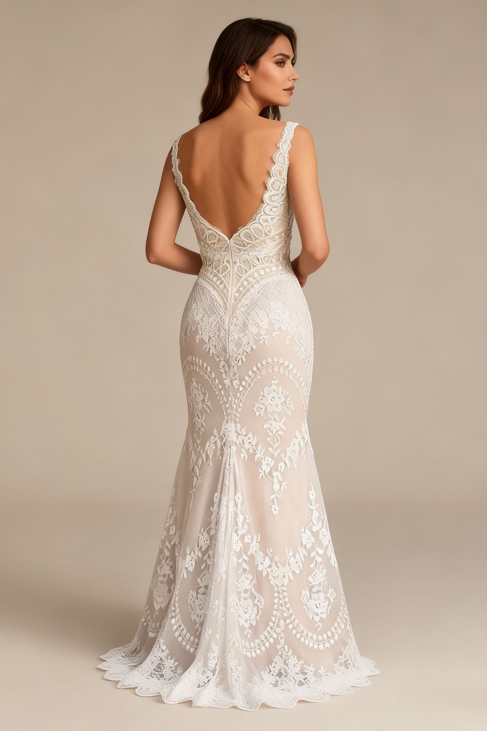 Eti Brener Geometric Floral Lace Mermaid Gown Size 4 1