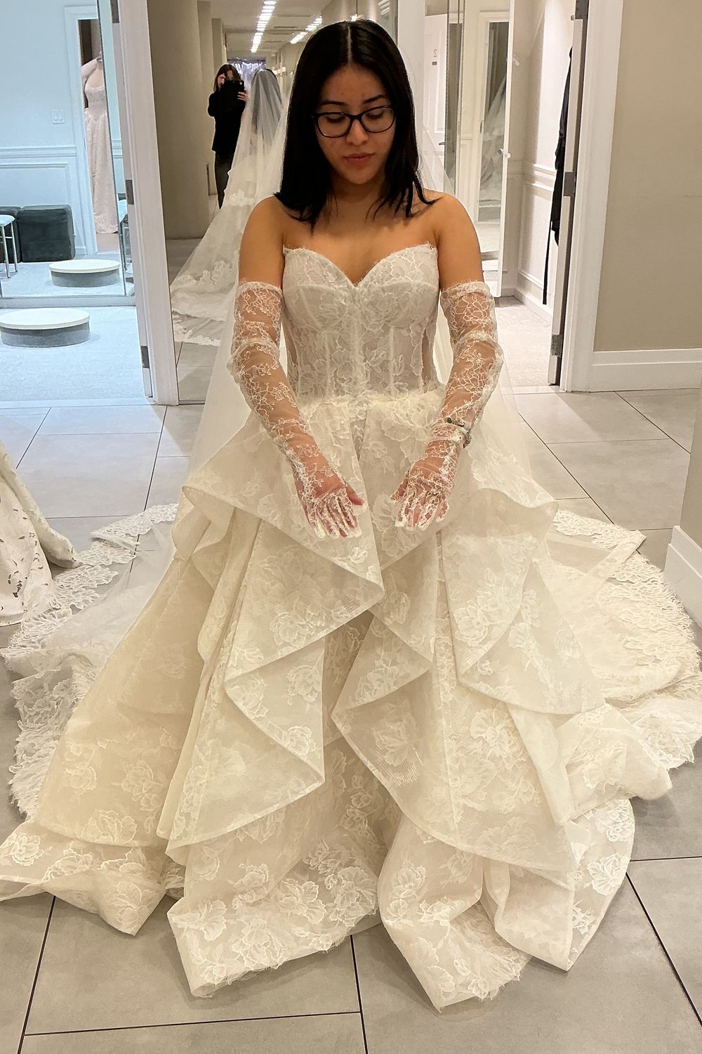 Monique Lhuillier Papillion with Veil and Gloves 2