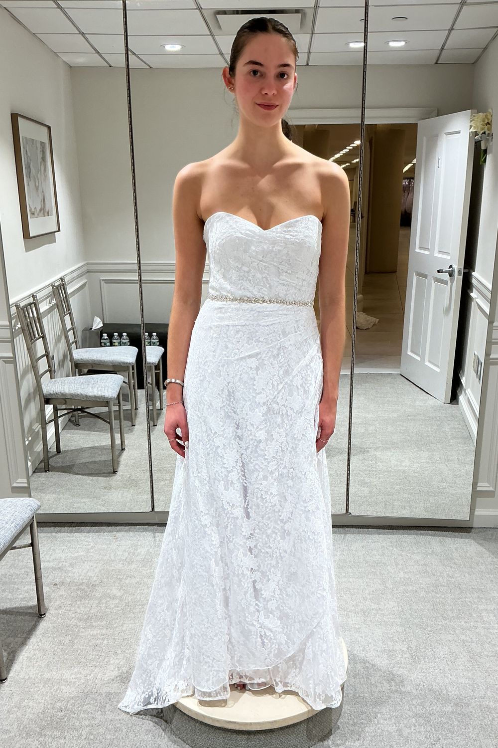 david's bridal formal dresses Never Worn WG3805 Wedding Dress Caesar Salad Dressing without print:Solid Size:17.5-36/37