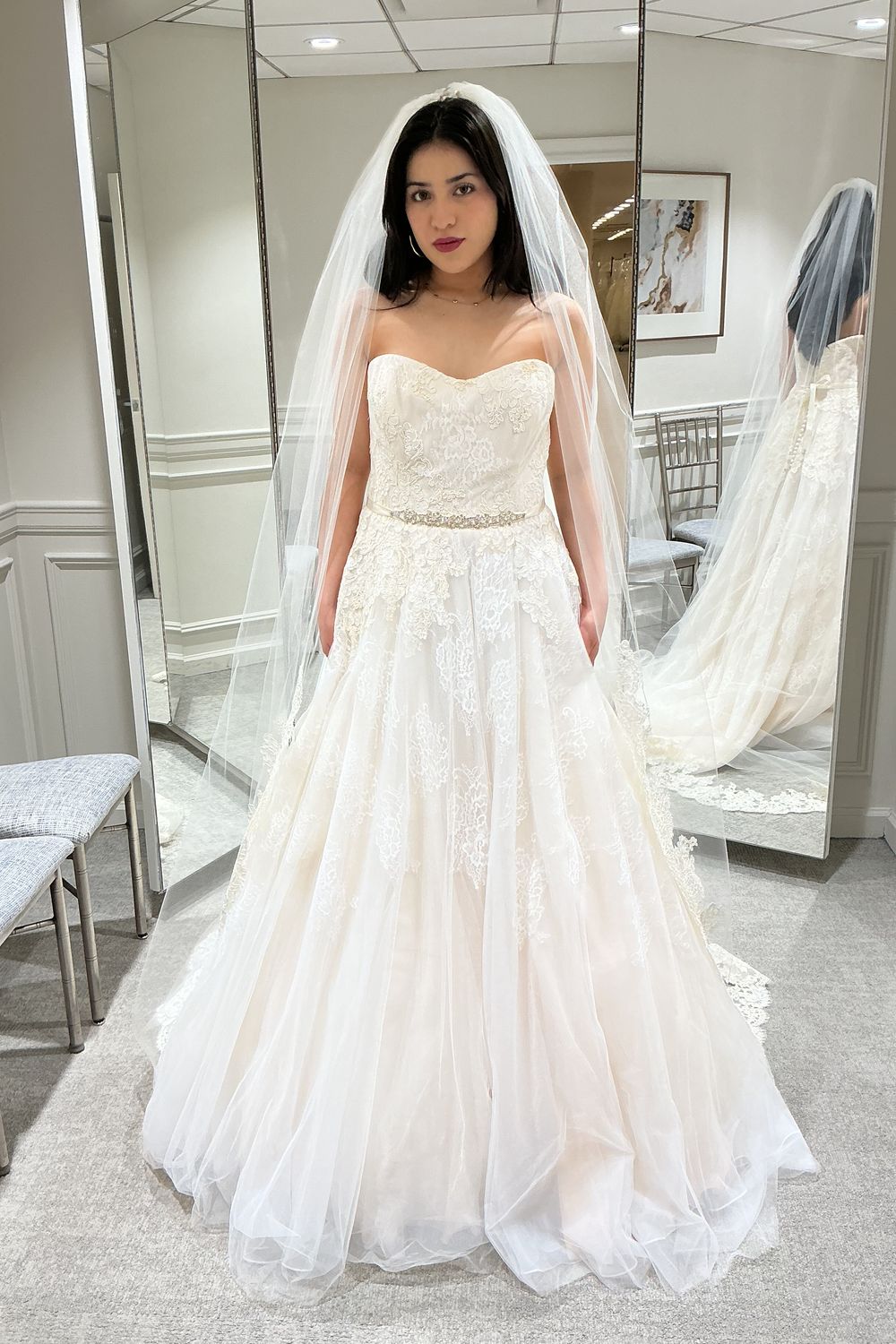Never Worn Anne Barge Swan Lake with Veil and Belt Wedding Dress
