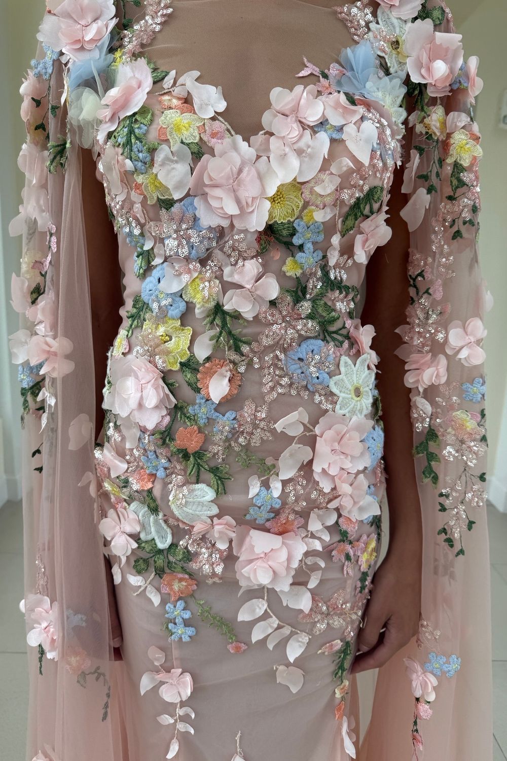 YSA Makino Cape Sleeve Floral Embroidered Gown 3