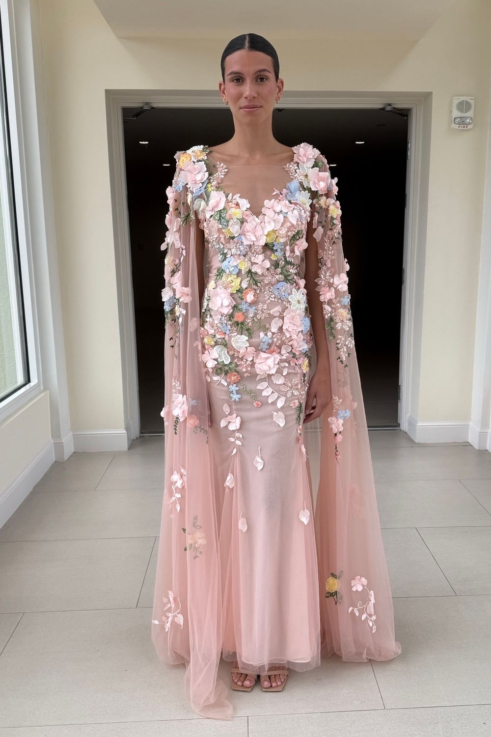 YSA Makino Cape Sleeve Floral Embroidered Gown 1