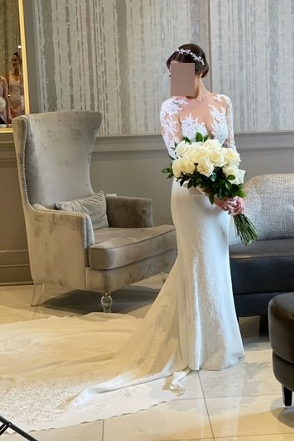 pronovias long sleeve lace wedding dress Used Pronovias PXK01 with Veil Wedding Dress