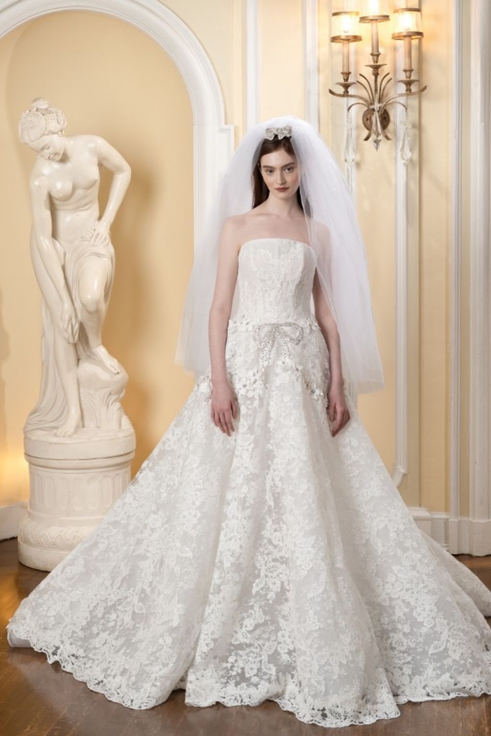 reem acra wedding dress designer Bridal Spring 2018 The straight neckline and strapless design create a clean Love From Above Look 20