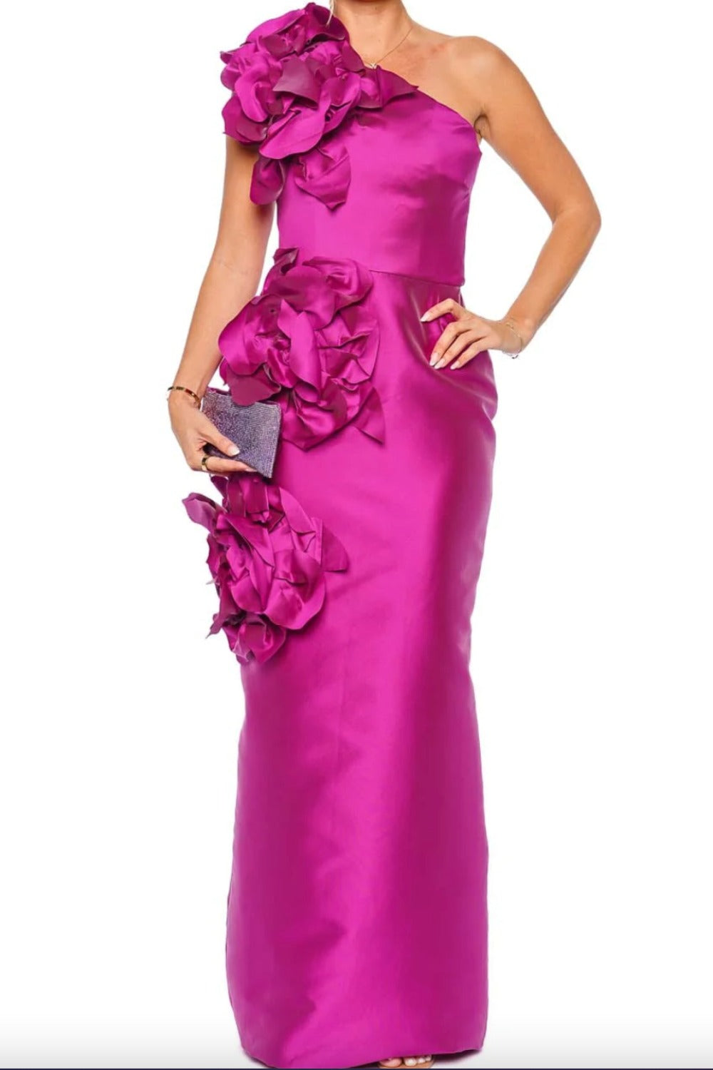 Marchesa-RASPBERRY ONE SHOULDER MAGNOLIA FLOWER GOWN-0