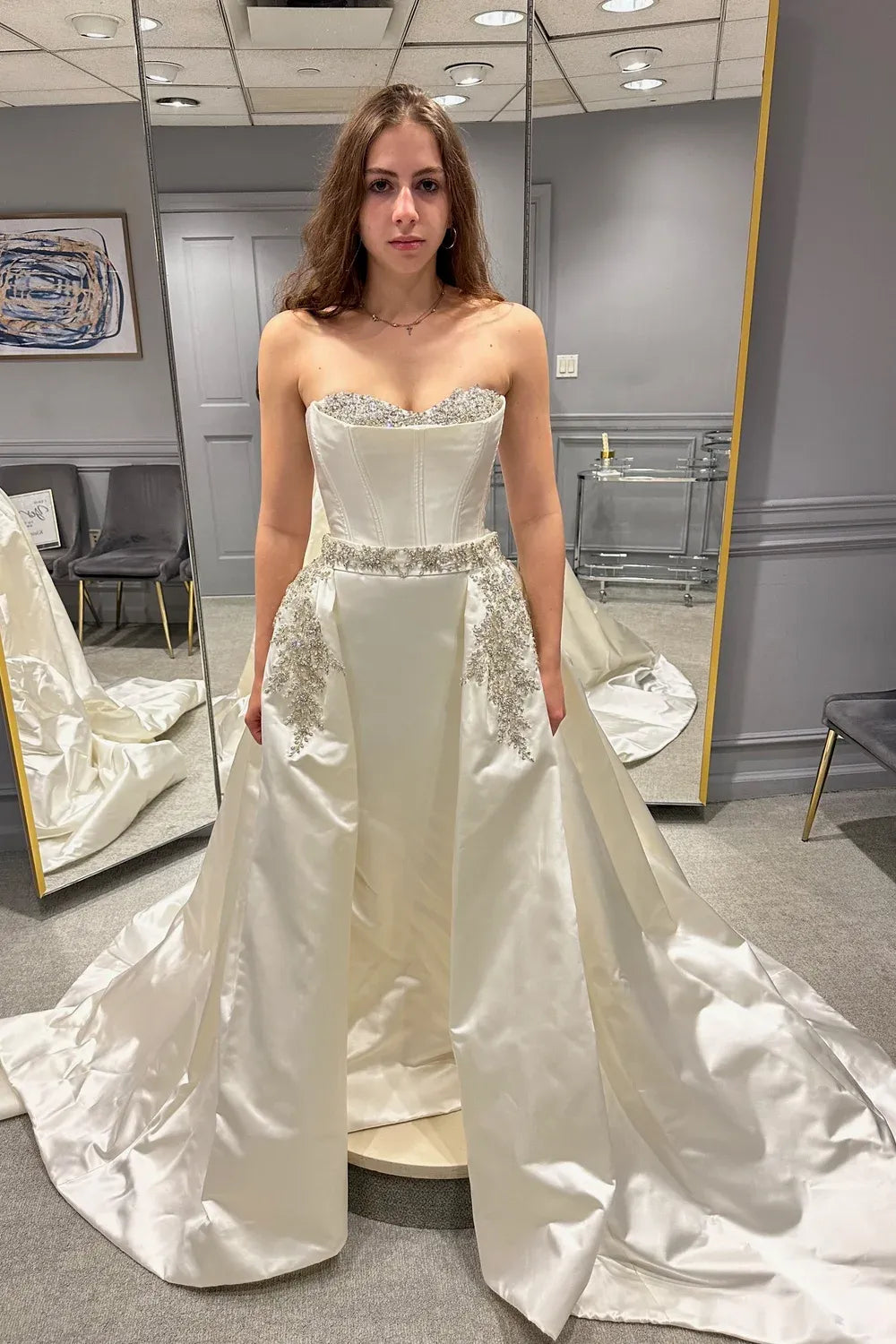 Never Worn Lazaro Satine with Veil Wedding Dress