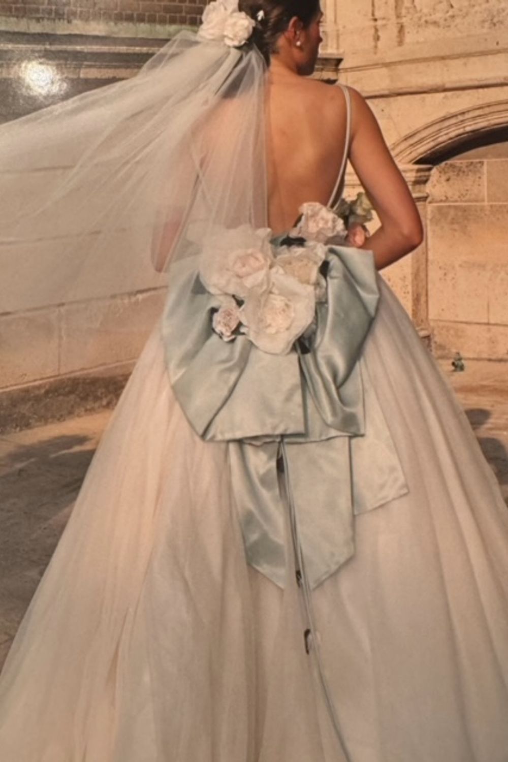 Christian Dior Romantic Blush Tulle W/ Veil and Hair Comb Roses 0