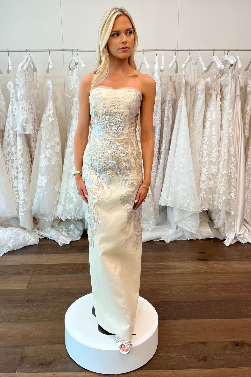 slim fit dress slacks Luxurious Strapless Scoop Neckline Ball Gown In Jacquard Satin – Ludyne  Yuceed main image 0