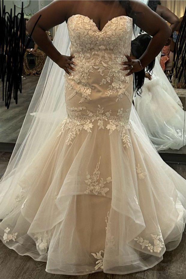 Plunging Neck Thin Straps Sparkly Lace Trumpet Wedding Dress