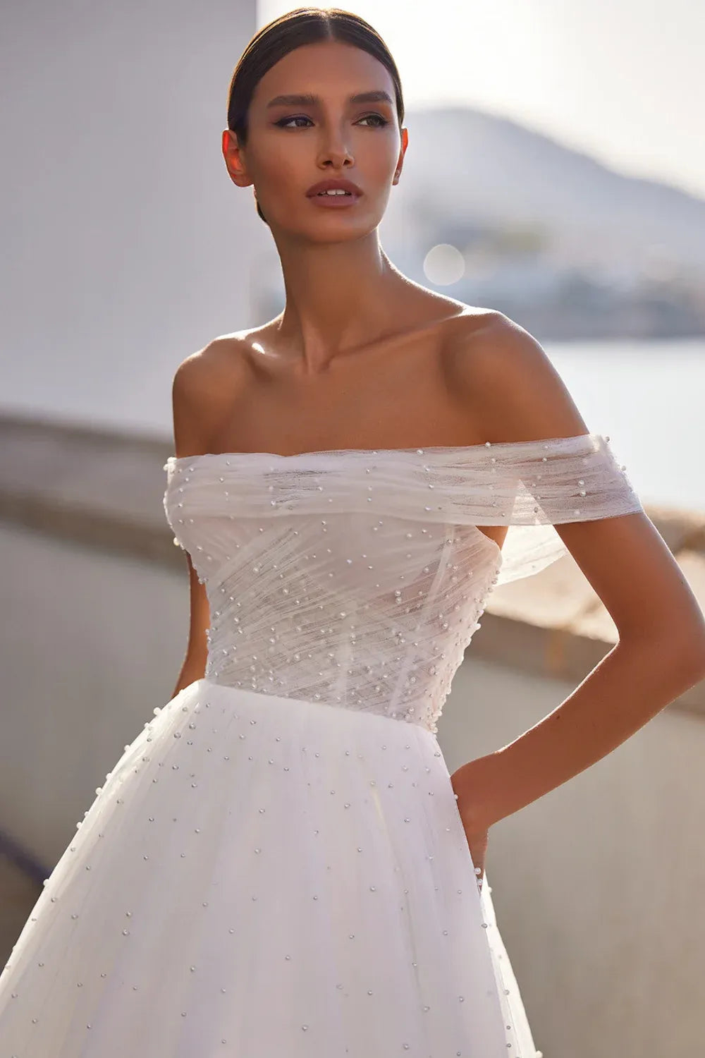 tulip sleeves mermaid cut wedding dress Mermaid Cut Tulip Sleeves Sweetheart Neckline