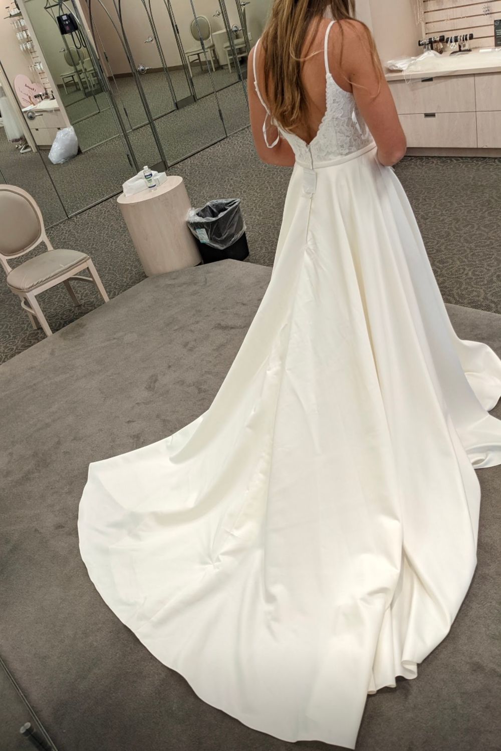 DB Studio Scalloped Lace Satin Wedding Dress 3