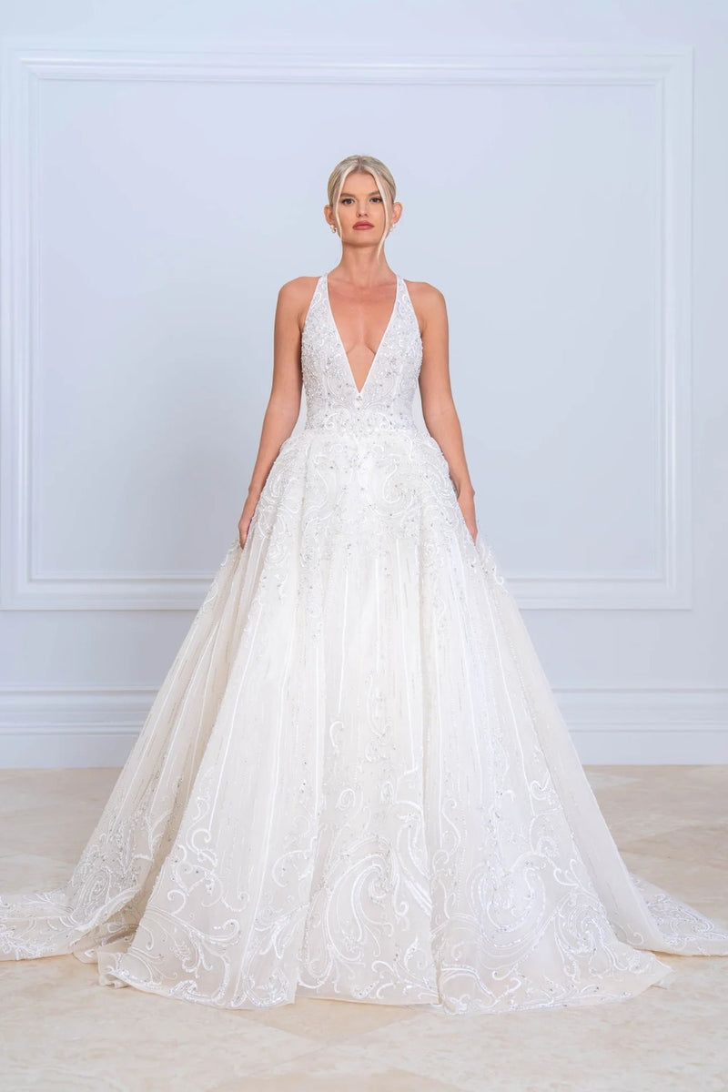 Sample George Hobeika Beaded Plunge Neckline Wedding Dress