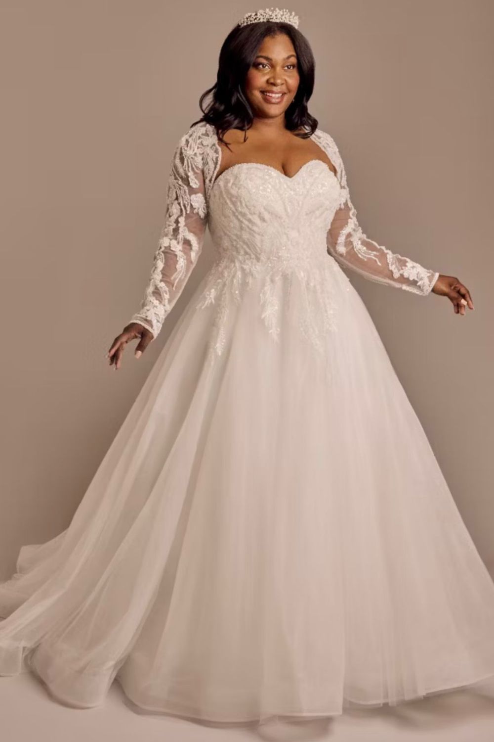 Oleg Cassini Lace Applique Ball Gown with Removable Sleeves 7