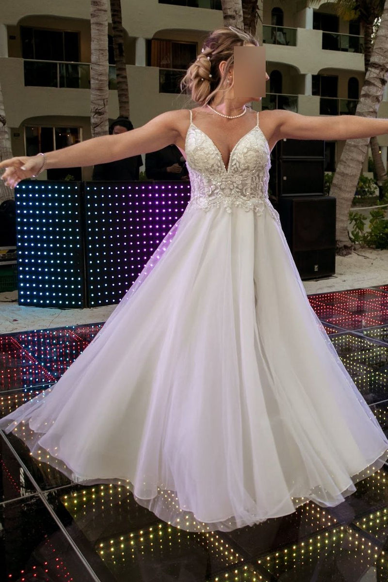 sheer beaded bodice organza a line wedding dress galina signature Sprakling A-Line