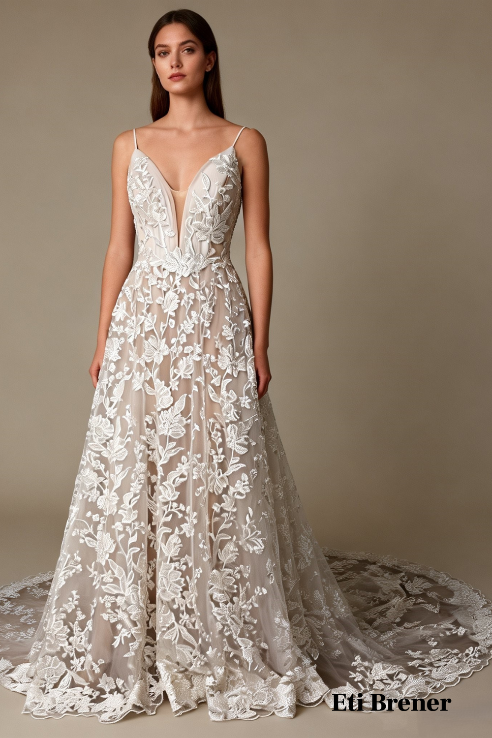 Eti Brener Romantic Lace Bridal Gown with Long Train 0