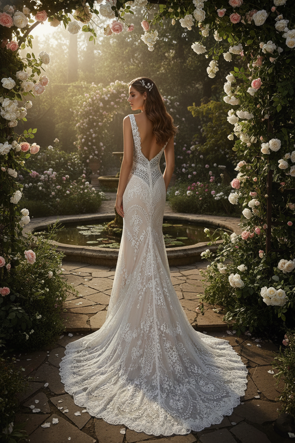 Eti Brener Geometric Floral Lace Mermaid Gown 0