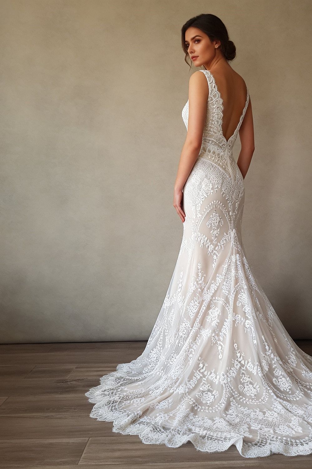 Eti Brener Geometric Floral Lace Mermaid Gown Size 6 2