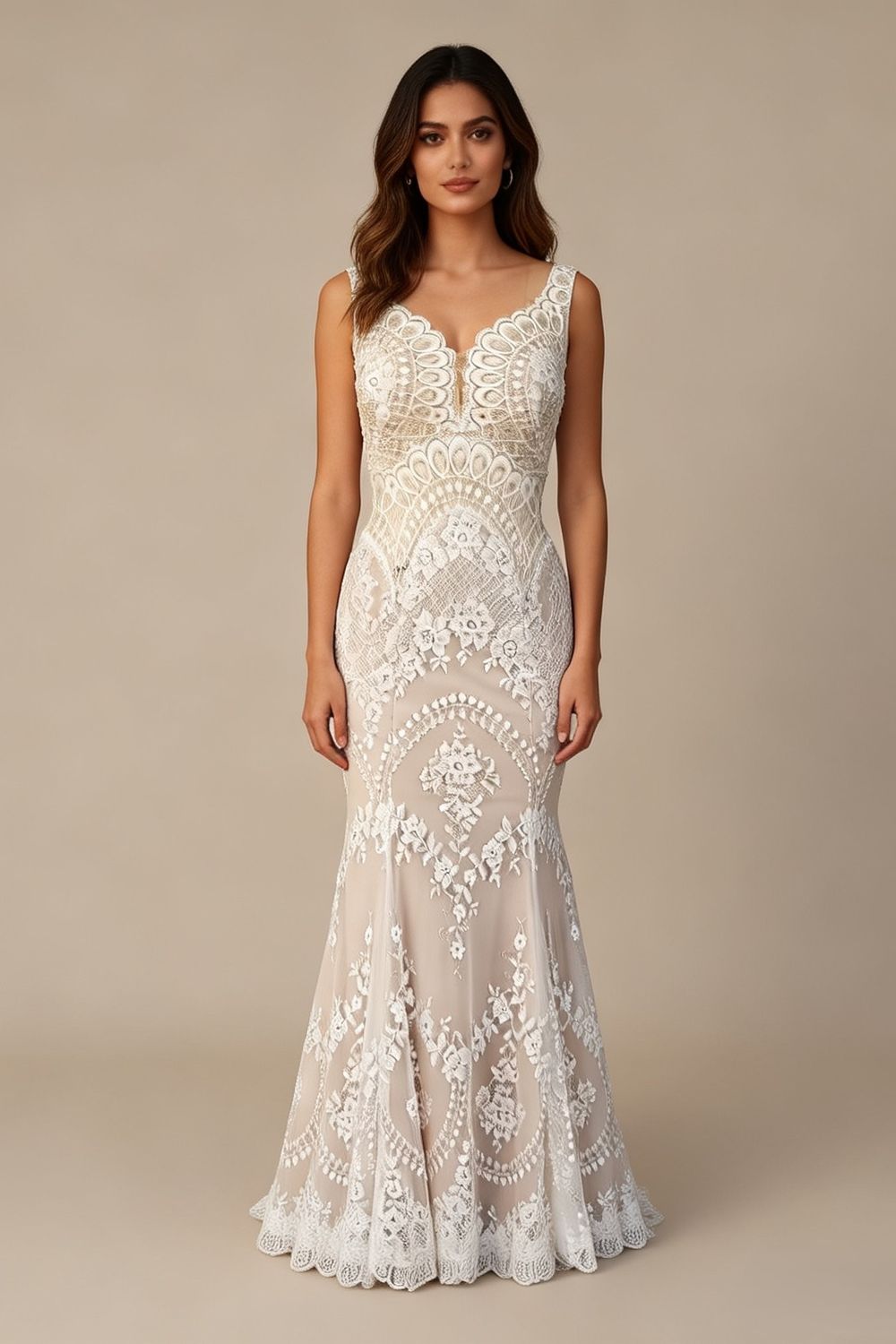 Eti Brener Geometric Floral Lace Mermaid Gown Size 4 0