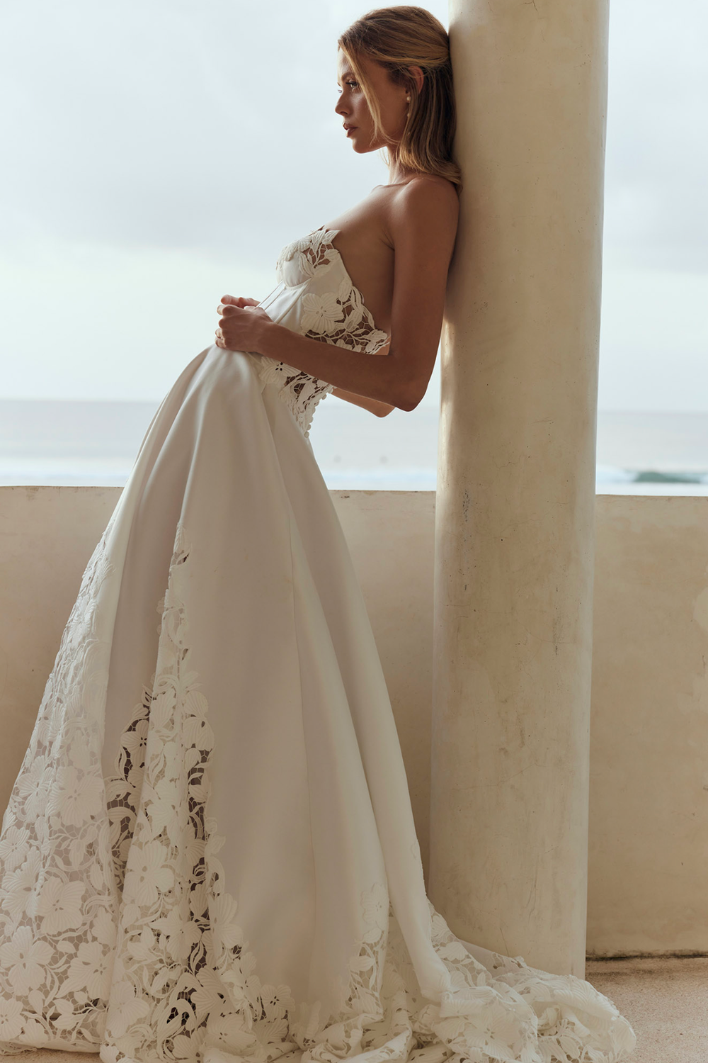 floral lace a line dress Andrea & Leo WL087 Long Bridal Floral Lace Applique Corset Wedding Dress main image 1
