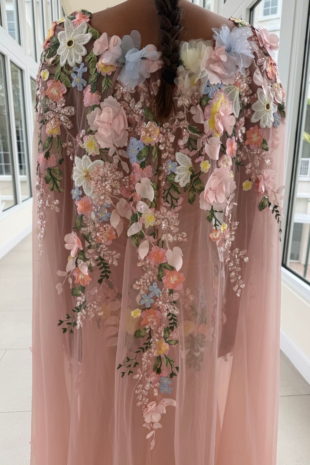 YSA Makino Cape Sleeve Floral Embroidered Gown 4
