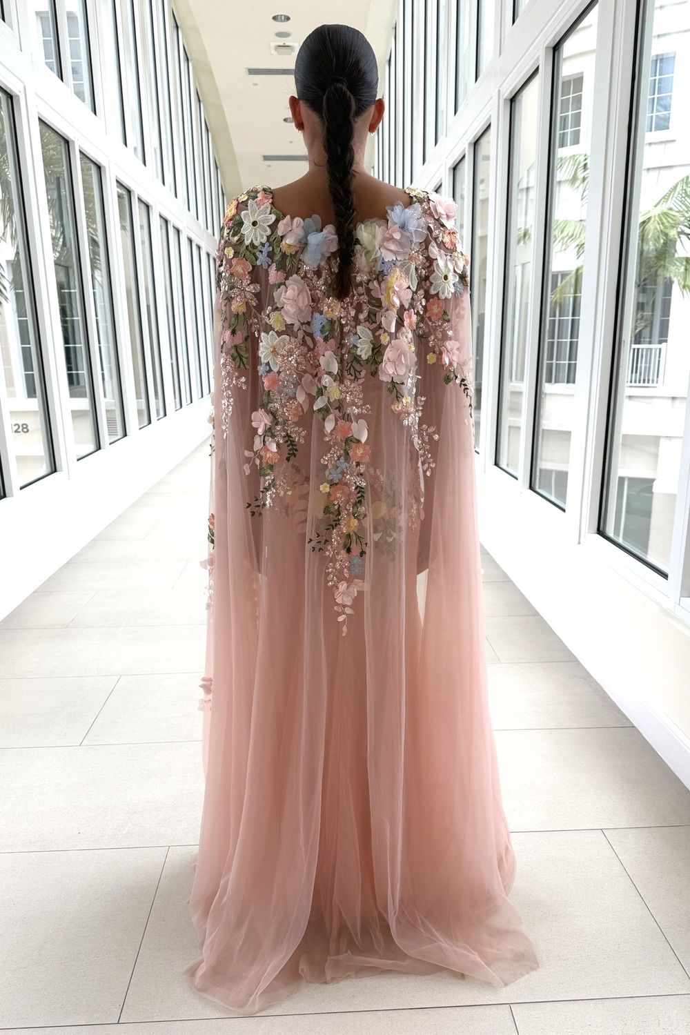 YSA Makino Cape Sleeve Floral Embroidered Gown 2