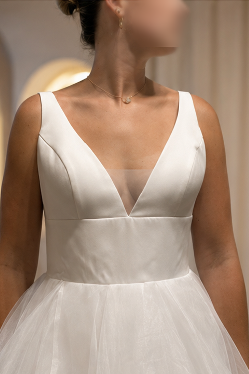 Justin Alexander Clean Ball Gown w/ Deep V Neckline 3