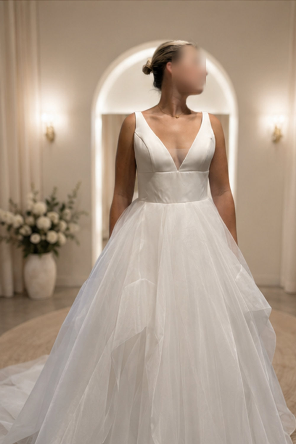 Justin Alexander Clean Ball Gown w/ Deep V Neckline 0