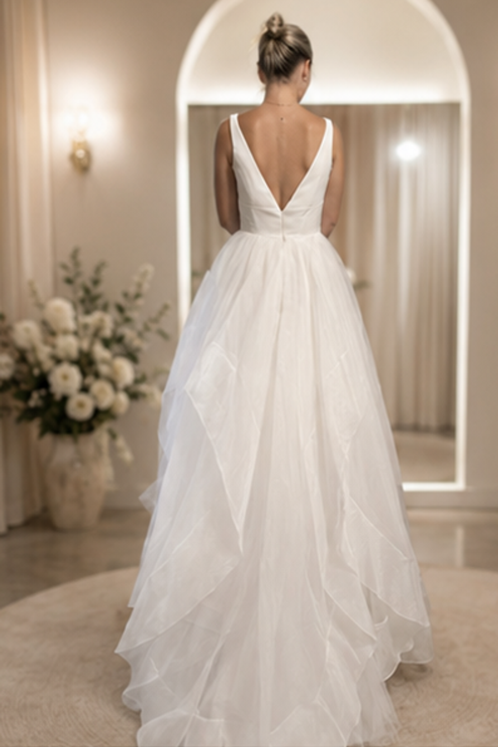 Justin Alexander Clean Ball Gown w/ Deep V Neckline 1