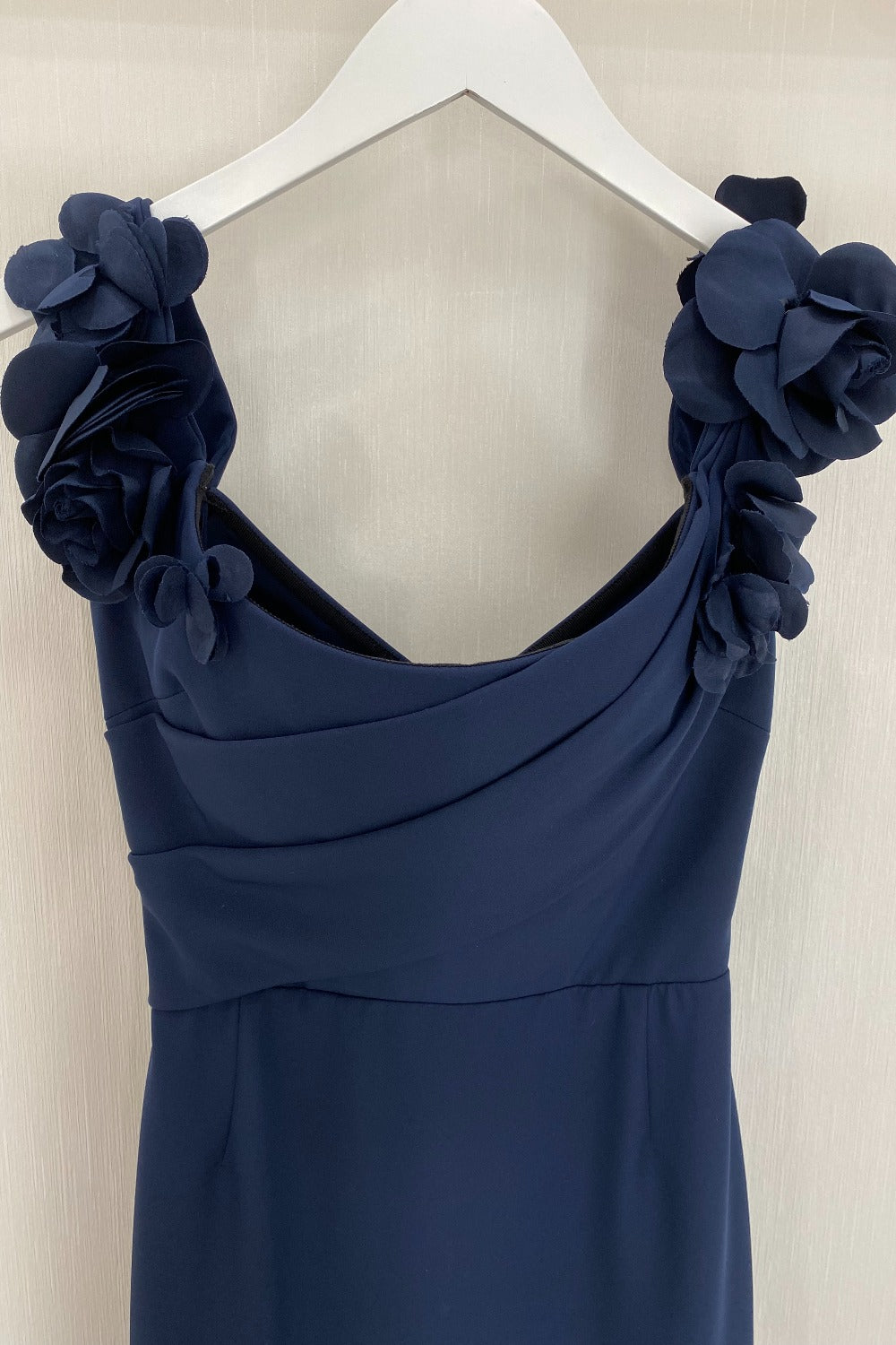 Marchesa-NAVY OFF SHOULDER STRETCH CREPE GOWN-2