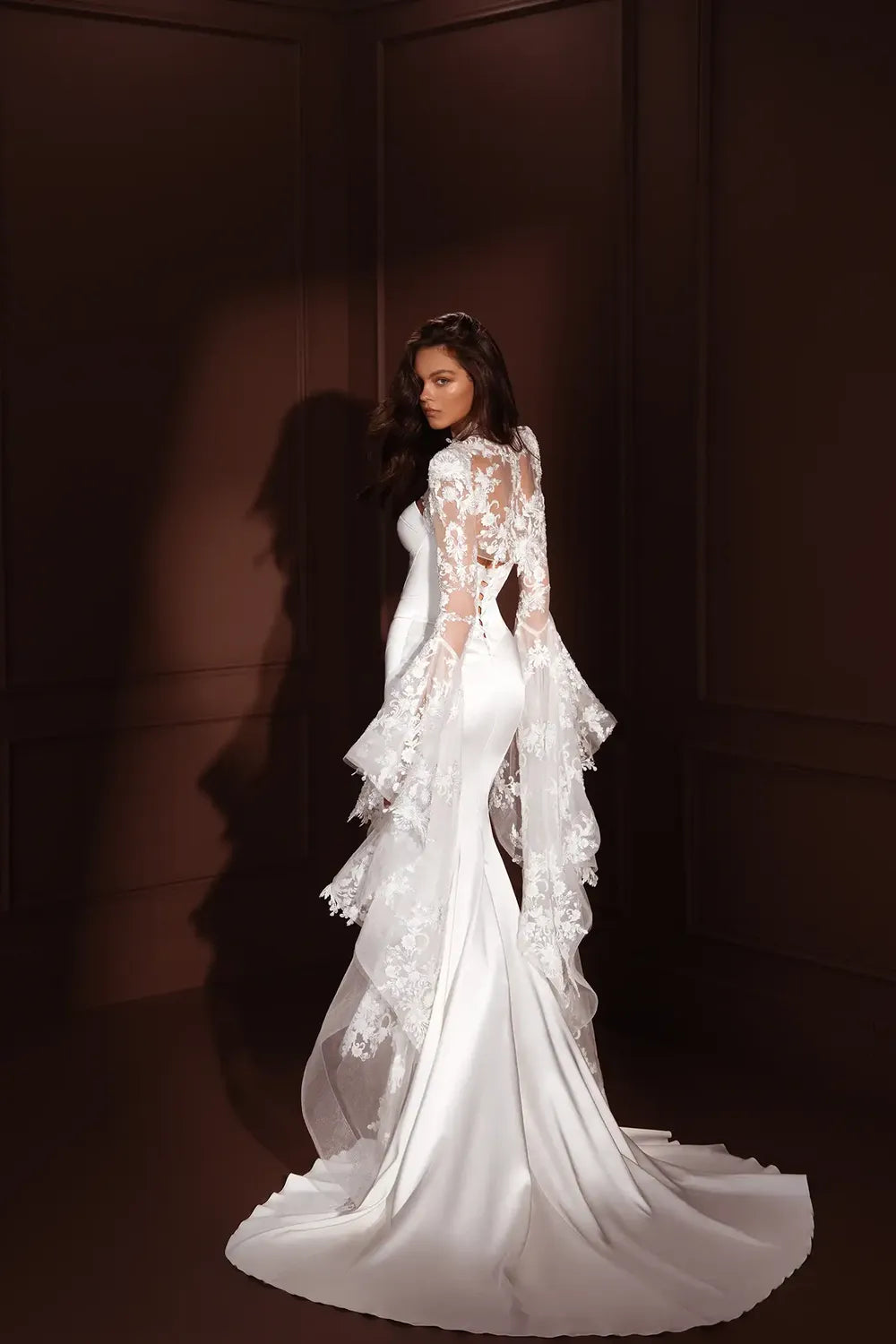 Pnina Tornai 5044 with Cape, Train and Custom shoulder covering 3