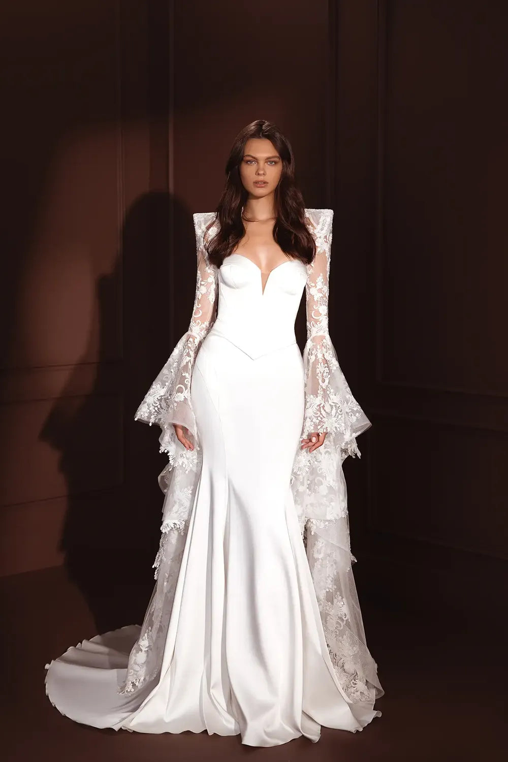 Pnina Tornai 5044 with Cape, Train and Custom shoulder covering 1