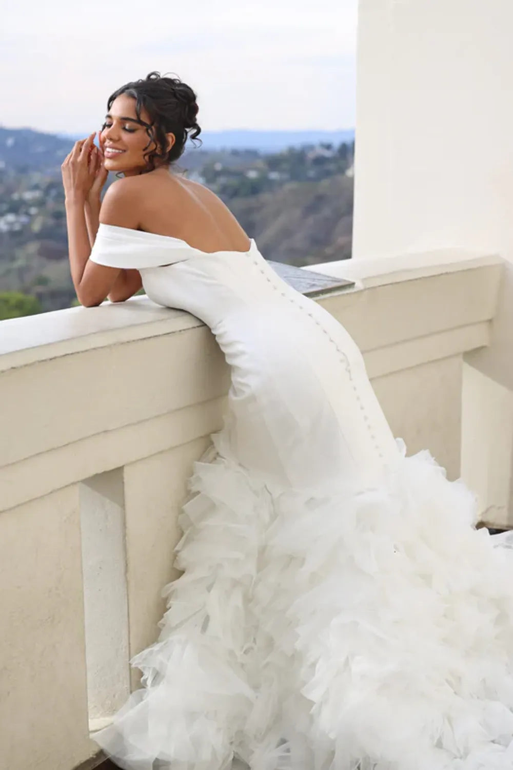 Martina Liana Silk Trumpet Wedding Dress with Tiered Tulle Skirt 9