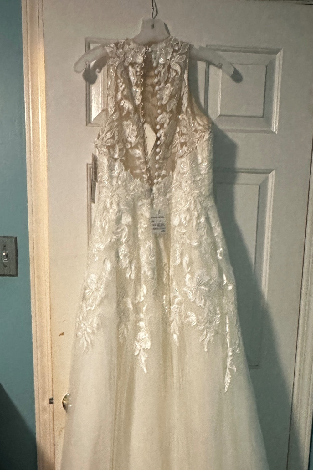 Oleg Cassini-High neck lace applique tulle wedding dress-6