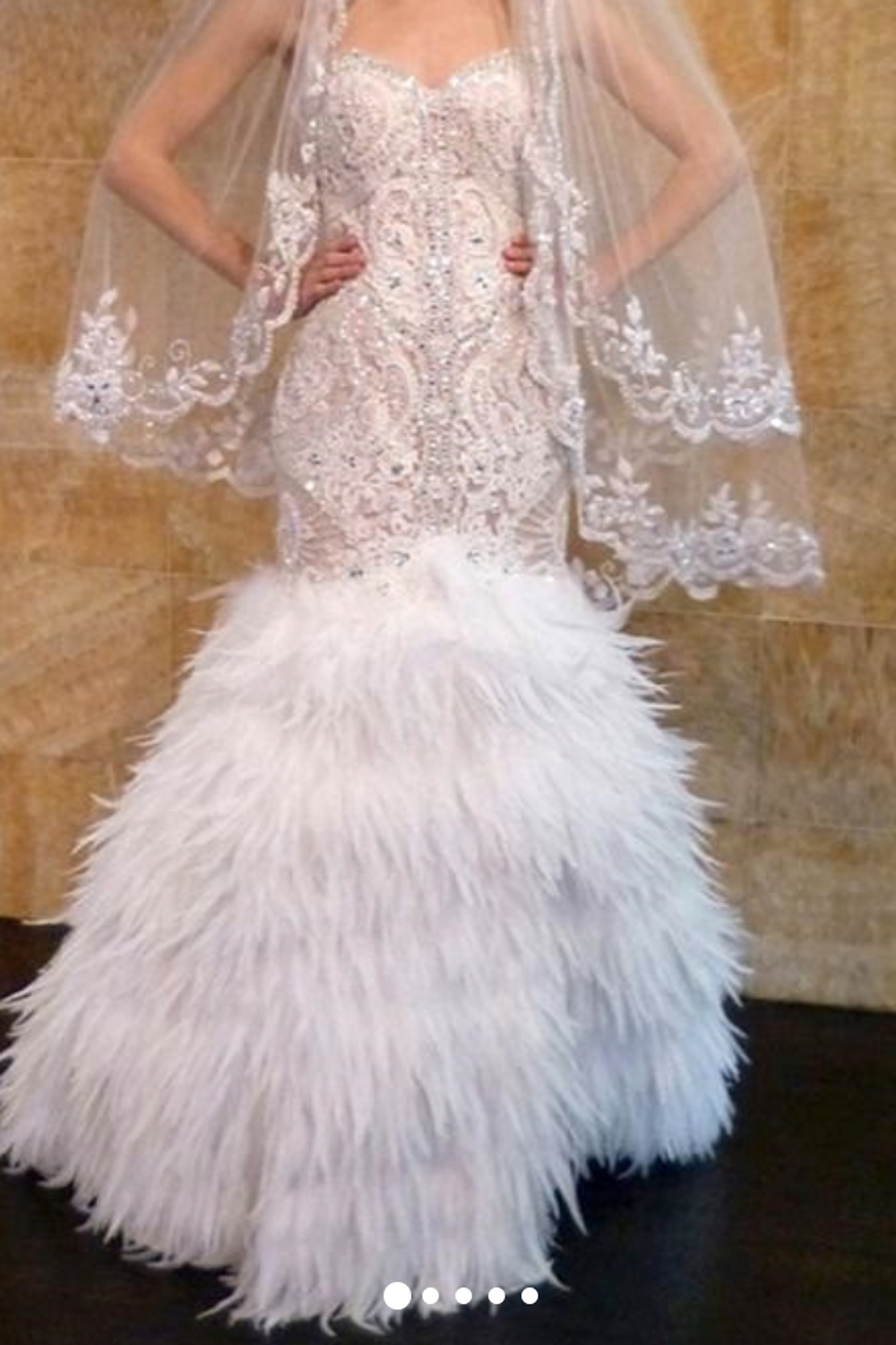 YSA Makino Feather Lace Crystal Wedding Dress 0