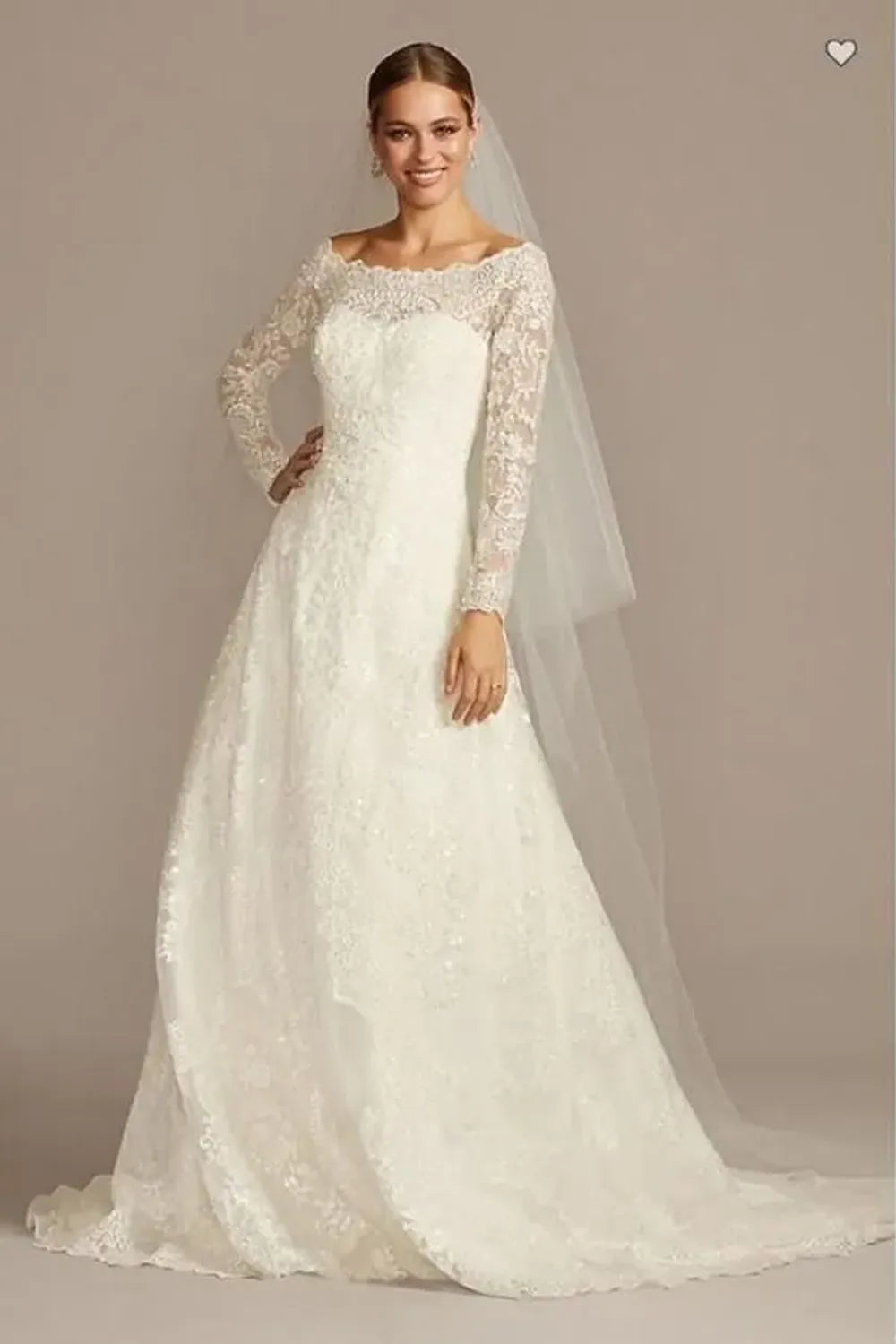 Oleg Cassini Lace Off Shoulder Long Sleeve A-Line Ivory Dress 1